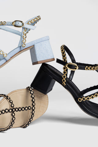 Milanina Block Sandal In Black Leather