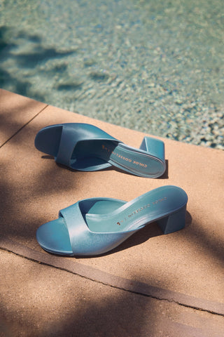 Chloe Gosselin by Larroudé Anah Mule In Blue Satin