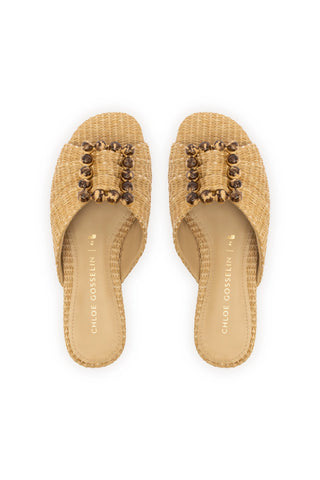 Chloe Gosselin by Larroudé Nova Flat In Natural Raffia