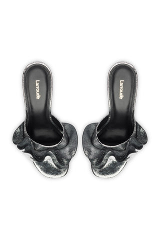Colette Ruffle Mule In Silver Cracked Metallic Leather