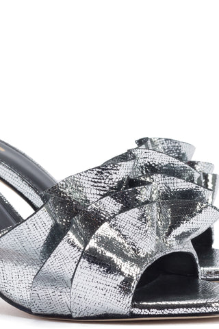 Colette Ruffle Mule In Silver Cracked Metallic Leather
