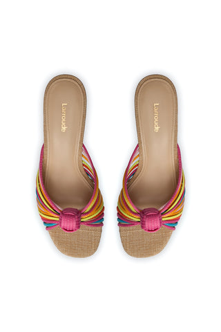 Valerie Mule In Multicolor Satin and Raffia