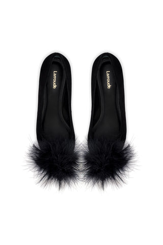 Lee Pompom Flat In Black Suede