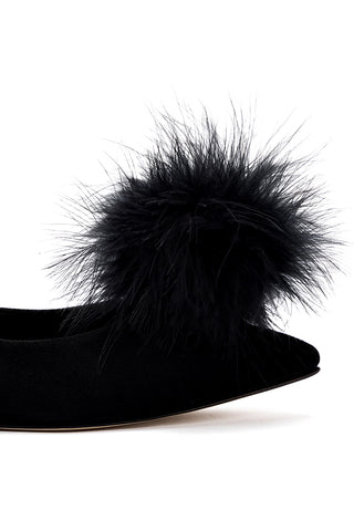 Lee Pompom Flat In Black Suede