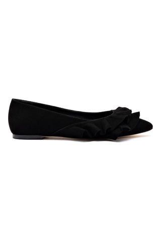 Lee Ruffle Flat In Black Suede