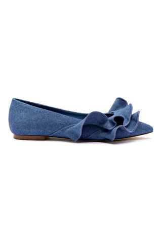 Lee Ruffle Flat In Blue Denim