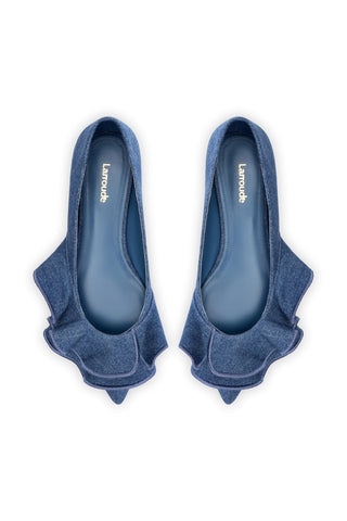 Lee Ruffle Flat In Blue Denim