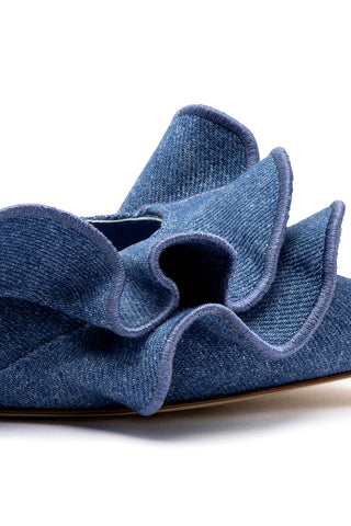 Lee Ruffle Flat In Blue Denim