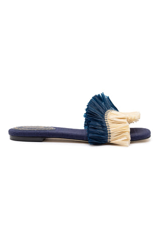 Ivy Fringe Flat In Navy Raffia