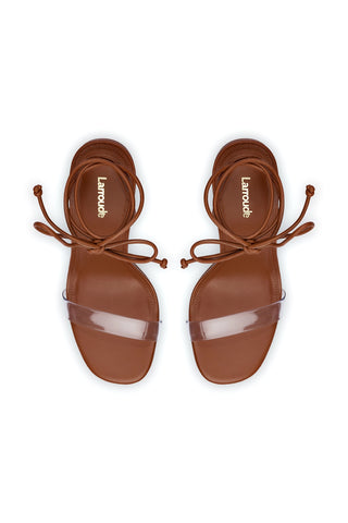 Gloria Sandal In Caramel Leather and Vinyl