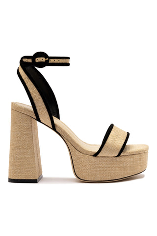 Dolly Sandal In Beige Raffia and Black Trimming