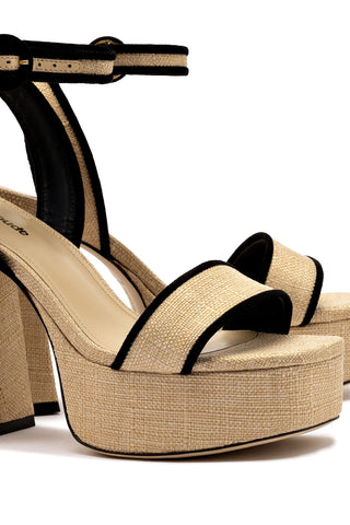 Dolly Sandal In Beige Raffia and Black Trimming