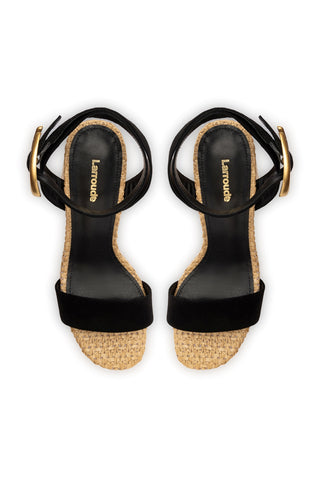 Dolly Verona Sandal In Black Suede and Natural Raffia