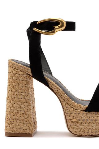 Dolly Verona Sandal In Black Suede and Natural Raffia