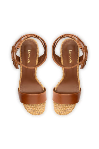 Dolly Verona Sandal In Caramel Leather and Natural Raffia