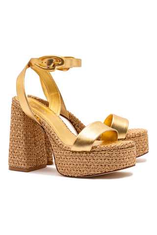 Dolly Verona Sandal In Gold Metallic Leather and Natural Raffia