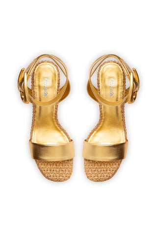 Dolly Verona Sandal In Gold Metallic Leather and Natural Raffia
