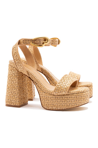 Dolly Verona Sandal In Beige Leather and Natural Raffia