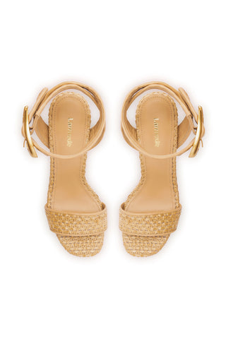 Dolly Verona Sandal In Beige Leather and Natural Raffia