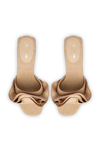 Brigitte Ruffle Mule In Beige Raffia