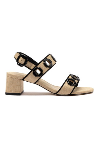 Milan Sandal In Beige Raffia and Black Trimming