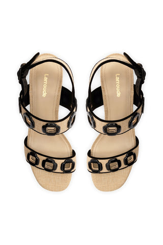 Milan Sandal In Beige Raffia and Black Trimming