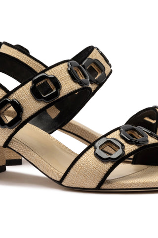Milan Sandal In Beige Raffia and Black Trimming