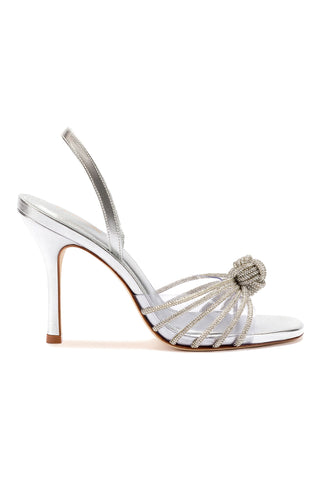 Valerie Crystal Slingback Sandal In Silver Metallic Leather