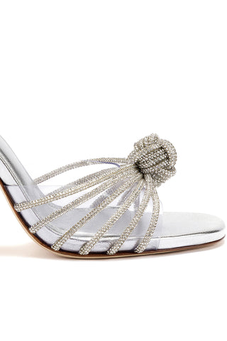 Valerie Crystal Slingback Sandal In Silver Metallic Leather