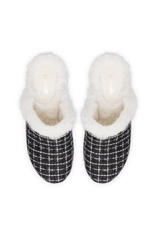 Miso Platform Clog In Black Tweed and Natural Shearling