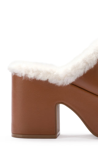Miso Platform Clog In Caramel Leather and Natural Shearling