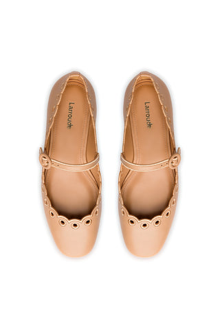 Blair Broderie Ballet Flat In Tan Leather
