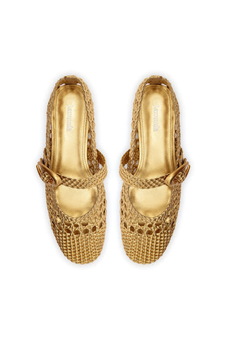 Verona Macrame Ballet Flat In Gold Metallic Leather