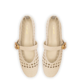 Verona Macrame Ballet Flat In Ivory Leather