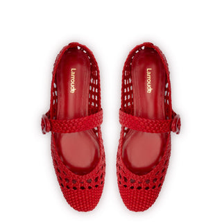 Verona Macrame Ballet Flat In Scarlet Leather