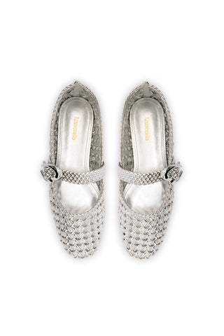 Verona Macrame Ballet Flat In SIlver Metallic Leather