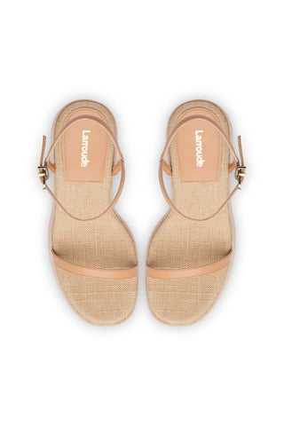 Wanda Platform Sandal In Tan Leather and Raffia