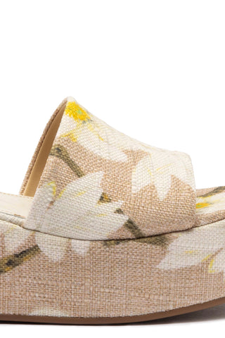 Alex Flatform Mule In Beige Printed Raffia