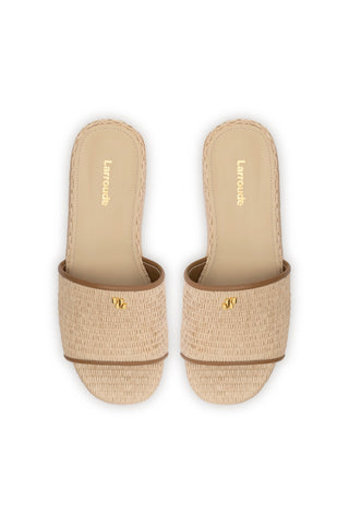 Alex Flatform Mule In Natural Raffia and Hazelnut Trimming