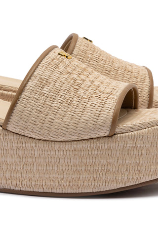 Alex Flatform Mule In Natural Raffia and Hazelnut Trimming