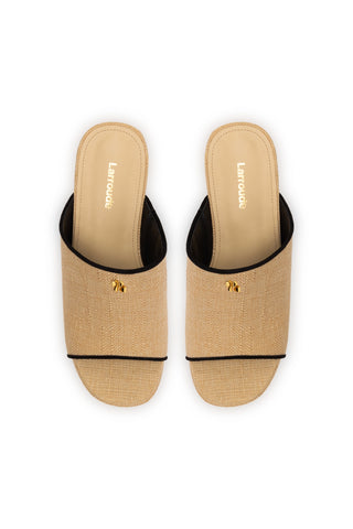 Charli Mule In Beige Raffia and Black Trimming