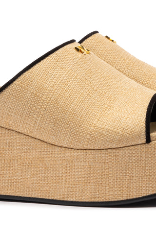 Charli Mule In Beige Raffia and Black Trimming