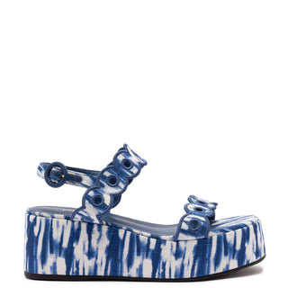 Florence Broderie Flatform Sandal In Tie Dye Blue Raffia