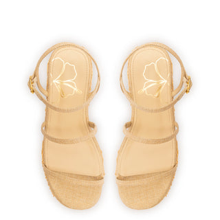 Gio Flatform In Beige Raffia and Hibiscus Embroidery