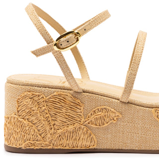 Gio Flatform In Beige Raffia and Hibiscus Embroidery