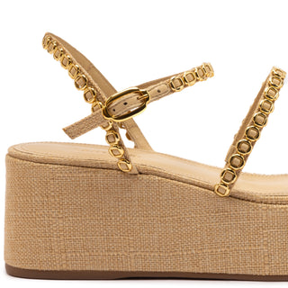 Gio Milanina Flatform Sandal In Beige Raffia