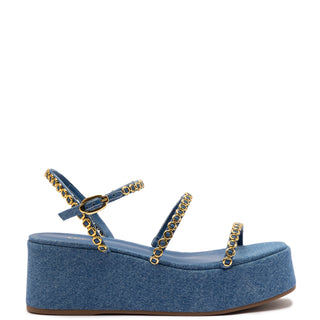 Gio Milanina Flatform Sandal In Blue Stoned Raffia