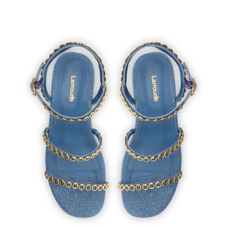 Gio Milanina Flatform Sandal In Blue Stoned Raffia