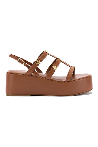 Harmony Flatform Sandal In Caramel Leather
