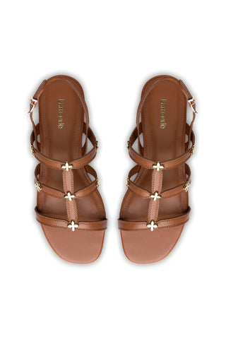 Harmony Flatform Sandal In Caramel Leather